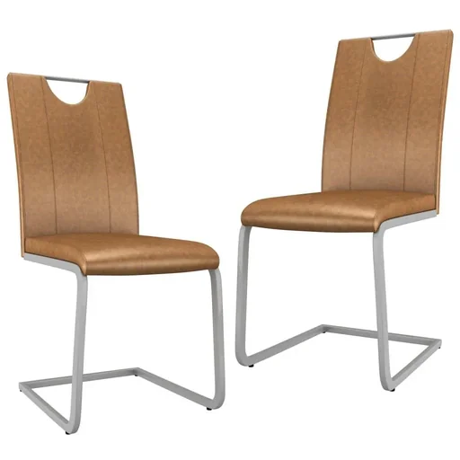 "Dining room chairs 2 pcs faux leather brown image"