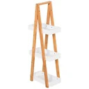 Bathroom shelf, 3-tier stair shelf, ladder shelf, bathroom, bamboo, white, 30 x 18 x 81 cm