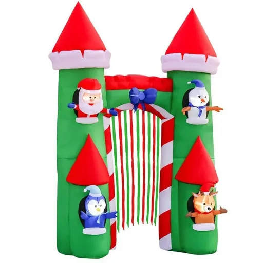 "Inflatable Christmas arch with Santa Claus, snowman, deer and penguin image"