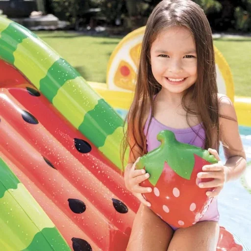 "Inflatable children's pool with slide Fruit 244 x 191 x 91 cm INCL. Free and Easy pool tiles foam blue 9 image"