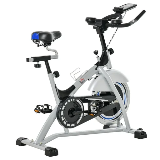"Ergometer exercise bike with display metal ABS silver+black 124 x 50 x 111 cm stepless LCD display image"