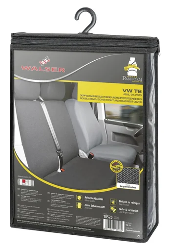 "Fitted seat covers VW T6 Fitted seat covers for double bench in front made of fabric from model year 07/2015 to today image"