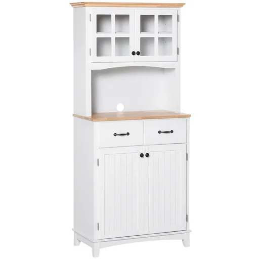 "Kitchen cabinet with 2 drawers, tall cabinet with adjustable shelves, chest of drawers, MDF, rubberwood, 74 x 40 x 172 cm image"
