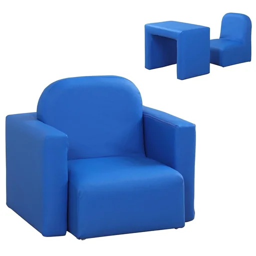 "2 in 1 children's sofa table and chair blue image"