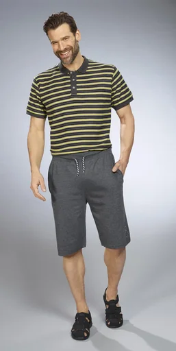 "Striped polo shirt, anthracite/yellow, size XL image"