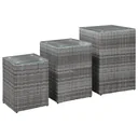 Side table 3-piece with glass top poly rattan grey