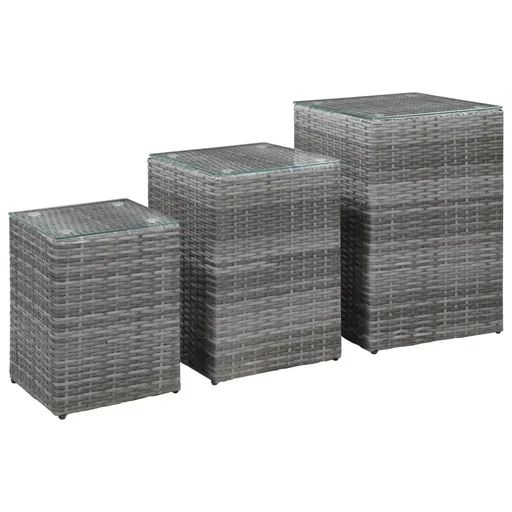 "Side table 3-piece with glass top poly rattan grey image"