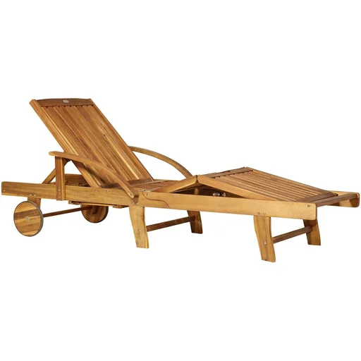 "Garden lounger sun lounger deck chair foldable adjustable acacia wood natural 195 x 70 x (66 85) cm image"