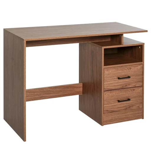 "Desk computer table with open shelves 2 drawers work table compact office table chipboard natural 107 x 48 x image"