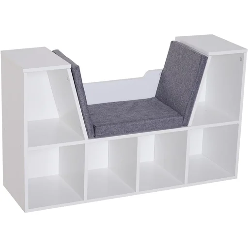 "Bookcase bookcase with seat cushion standing shelf shelf with bench wood linen white 102 x 30 x 61cm image"