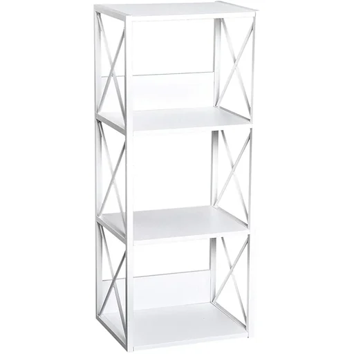 "Freestanding bookcase storage shelf with 4 storage compartments, metal, white, 40 x 35 x 108 cm image"