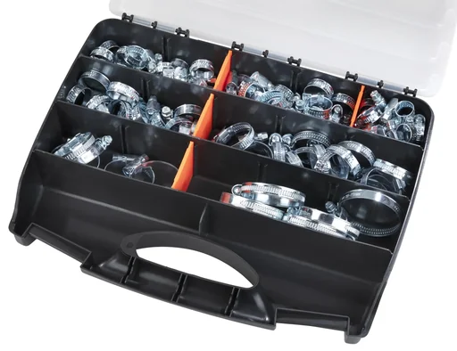 "Hose clamp assortment box 100 pieces image"