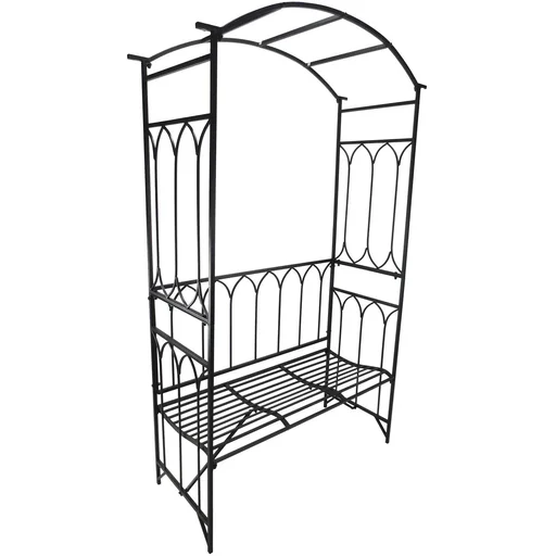 "Rose arch with bench, rose bench, arbor bench, trellis, metal, black, 115 x 50 x 203 cm image"