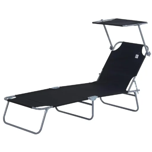 "Sun lounger with sun protection, foldable, black image"
