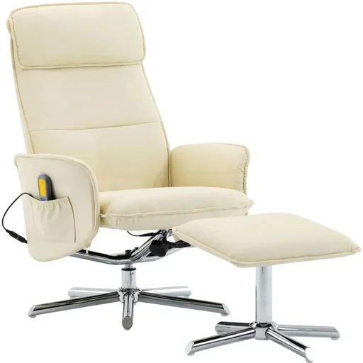 "Massage chair adjustable with footstool faux leather cream image"