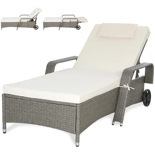 "Wicker lounger - 193x90cm - grey & white image"