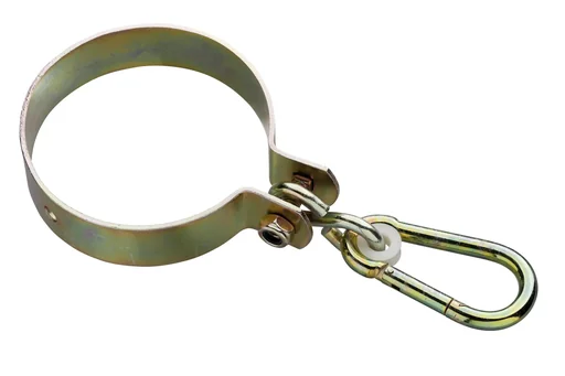 "Swing hook yellow-galvanized Ø120 mm, thickness 3 mm with carabiner for round wood image"