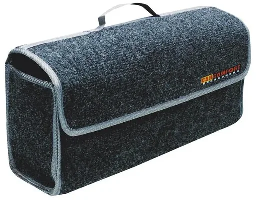 "Grey trunk bag with practical carrying handle. image"