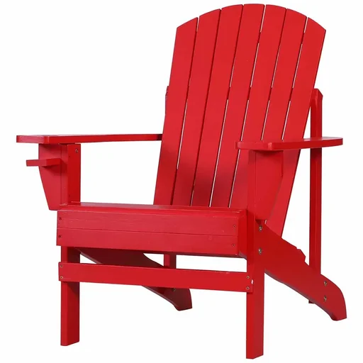 "Adirondack garden chair with cup holder, garden lounger, balcony chair, solid wood, red, 97 x 72.5 x 93 cm image"