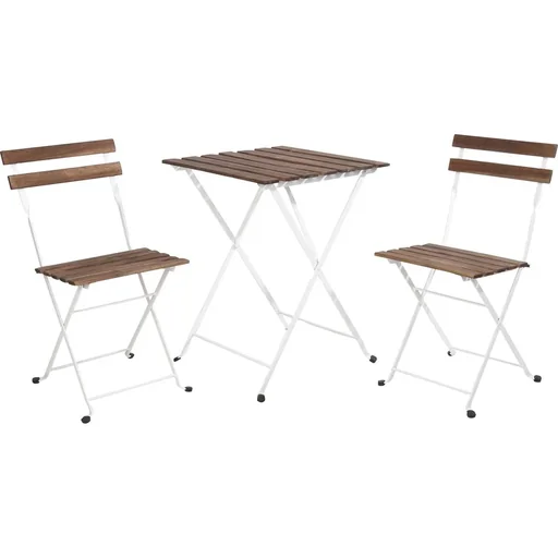 "Pro Garden 3-piece bistro set - 71x55x54 cm - Brown wood/white metal image"