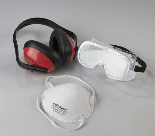 "Coarse dust mask including safety goggles and hearing protection image"