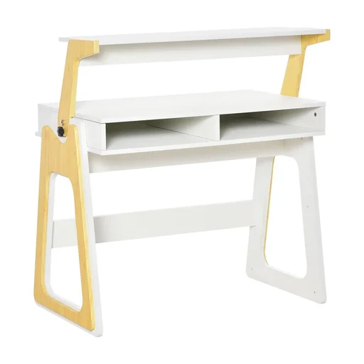 "Desk standing desk and sitting desk with adjustable shelf office table with 2 compartments home office light pine beige white 9 image"