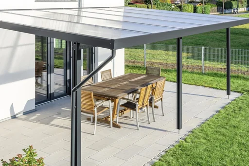 "Patio roof Premium, anthracite, 6110 x 4060 mm - Polycarbonate multi-wall sheets 16 mm, clear image"