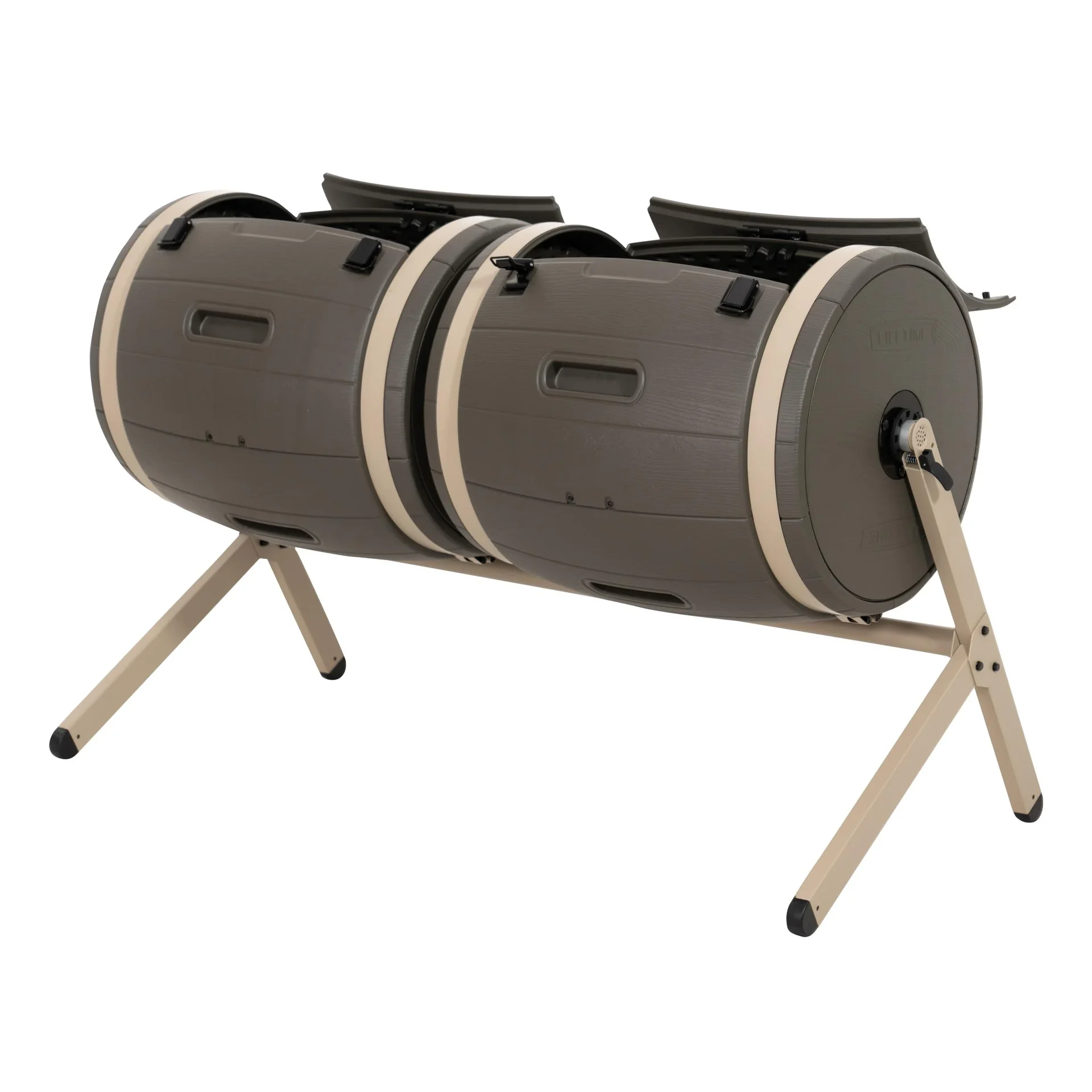 "Compostvat dubbele trommel 380 L 160×79×110 cm bruin – 2 trommels voor continu composteren image"