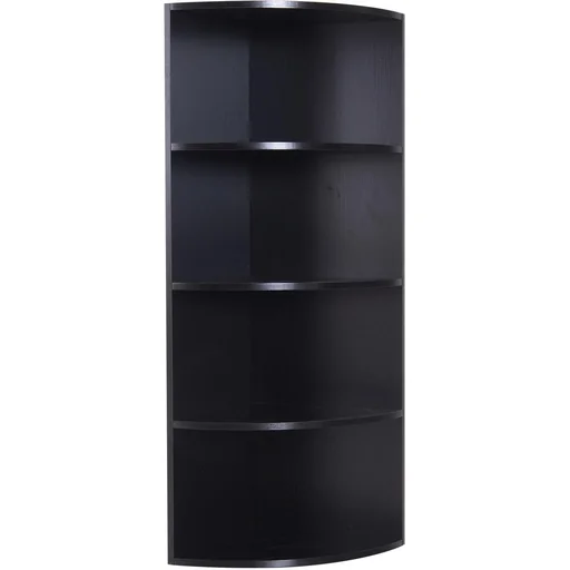 "Corner shelf, standing shelf, bookcase, decorative shelf, flower shelf, wooden shelf, fan-shaped, 4 compartments, black, 39.5 x 39.5 x 120 cm image"