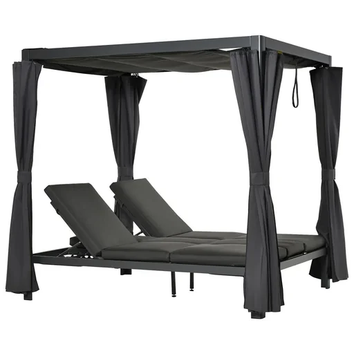 "Sun lounger for 2 people double lounger with curtains sunroof gazebo garden lounger sun bed adjustable aluminum po image"