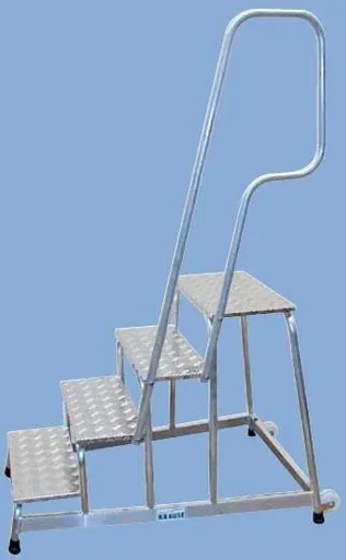 "Mobile aluminum assembly step with handrail and castors 4 steps ladder image"