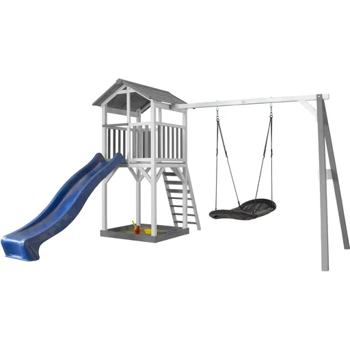"Beach Tower play tower with Roxy nest swing - blue slide image"