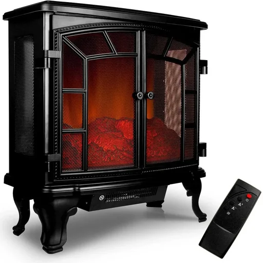 "Electric fireplace with double door with fan and chimney effect image"