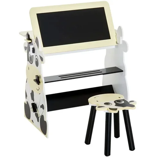 "Children's painting table, desk, children's table, chair, play table, cow with blackboard, 60x40x60cm image"