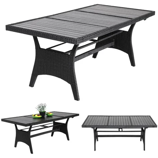 "Polyrattan table black 190x90x75cm with WPC table top image"