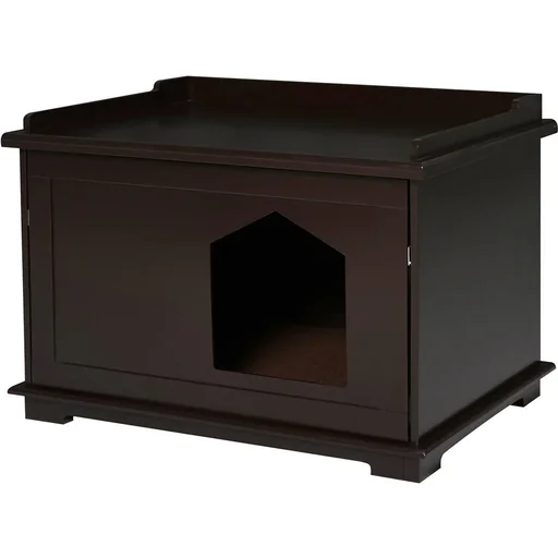 "Cat litter box, cat house, cat cabinet for cat bed with revolving door, MDF, brown, 74 x 54 x 53 cm image"