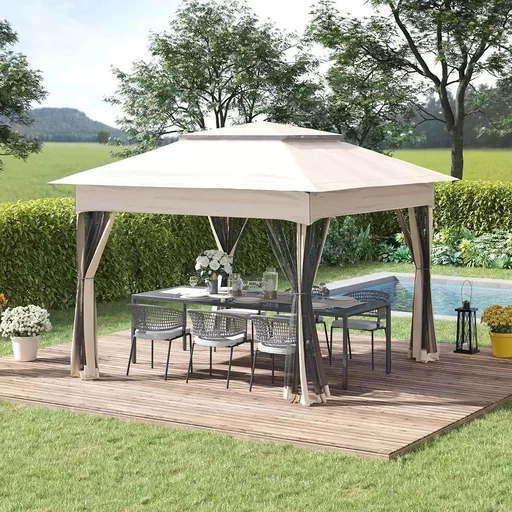 "Pop-up gazebo garden tent with side walls Pop-up gazebo cream white 3.25 x 3.25 x 2.65 m image"