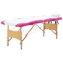 Folding massage table 4 zones wood white and pink