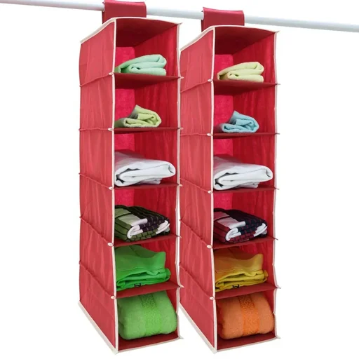 "2x coat hangers with 6 compartments in red/white image"