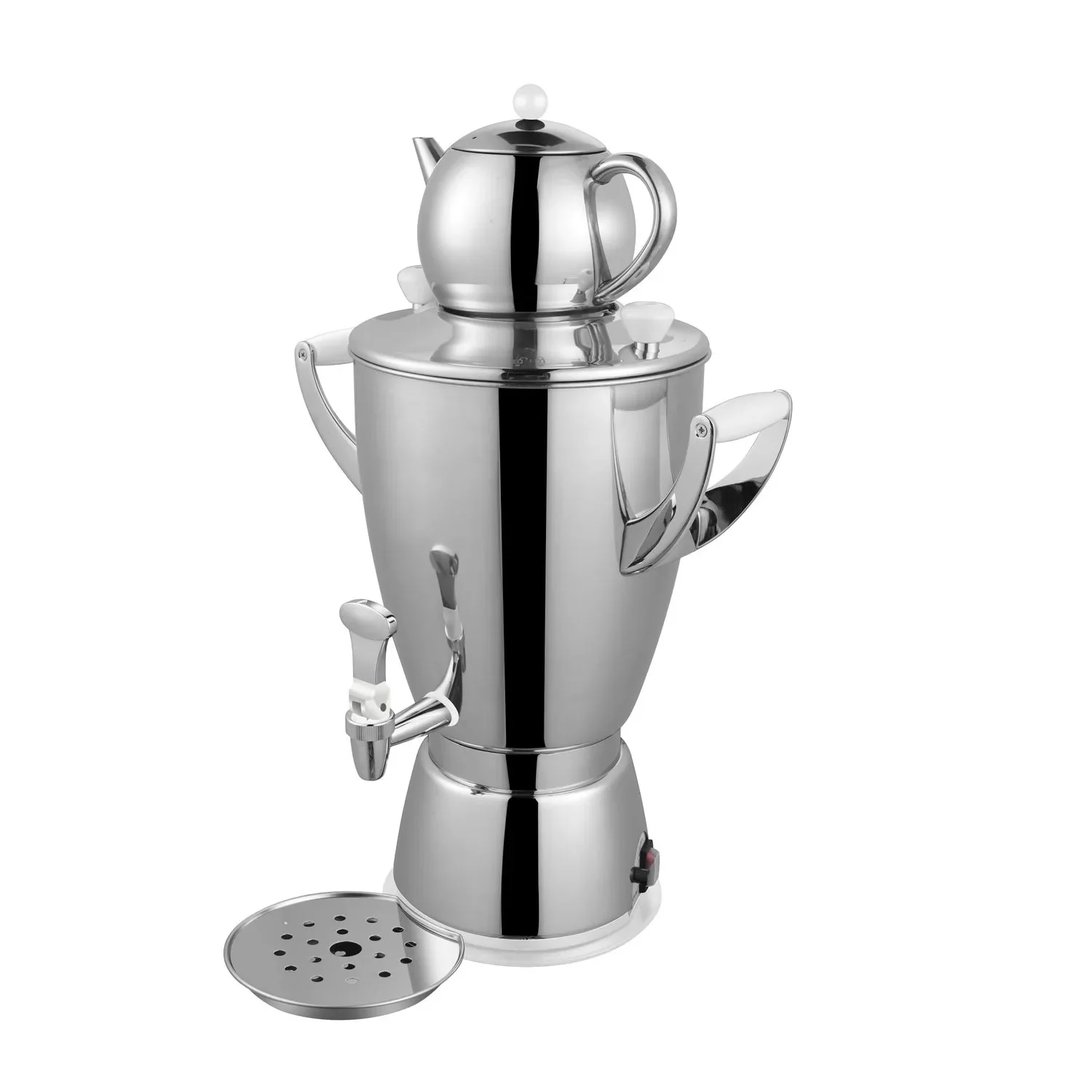 "Samovar, russische theeketel - 6L, witte handgrepen, roestvrij staal image"