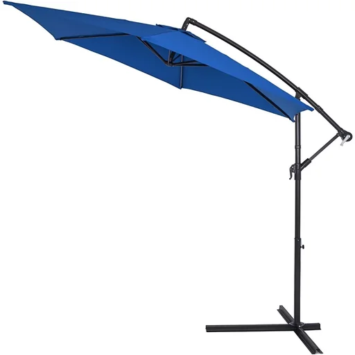 "Foldable aluminum parasol blue Ø 330 cm UV protection 40+ image"