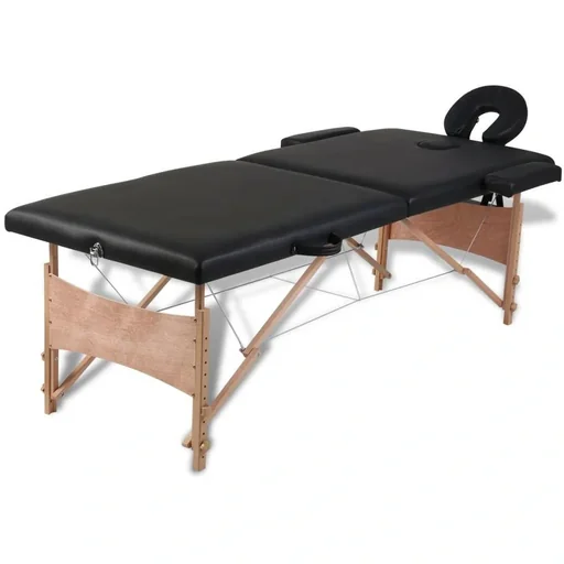 "Foldable 2-zone massage table with wooden frame (black) image"