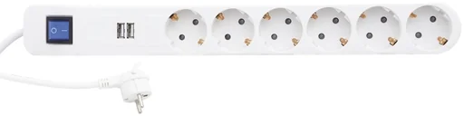 "ICE 6-way power strip with switch and 2 USB ports image"