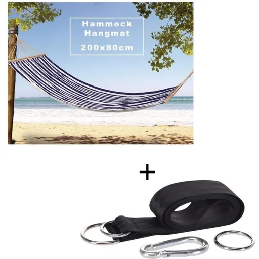 "Hammock - 200 x 80 cm - White/Blue + INCL. Pro Garden hanging set for hammock image"