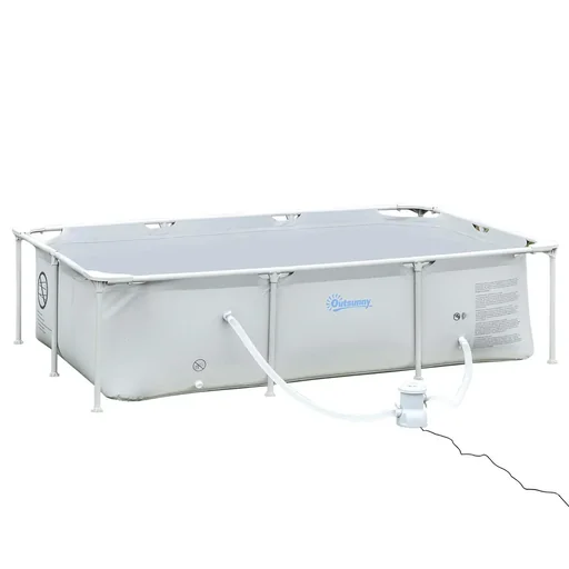 "Frame pool with hose wire swimming pool drain valve for clean water 1000D PVC steel gray 252 x 152 x image"