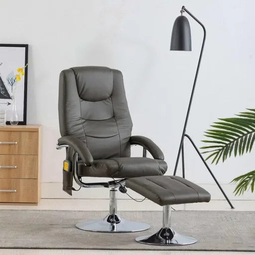 "Adjustable massage chair with footstool, faux leather, grey image"