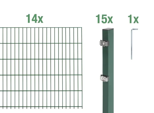 "Double rod mesh fence complete set, green, height 100 cm, length 28 m image"