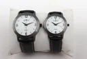 Watch set for him and her in titanium look and genuine leather strap