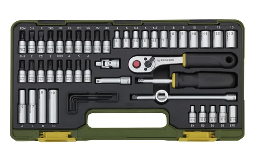 "Socket wrench set with stick ratchet, 1/4" (50 pieces) image"