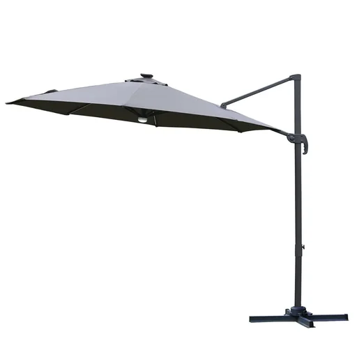 "Parasol 3x3m cantilever parasol Roma parasol with solar LED lights 360° rotatable tiltable aluminum dark gray image"